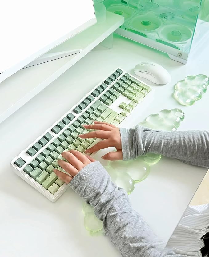 Mouse Pad with Wrist Rest, Soft Cloud Gel Keyboard Mouse Pad Set with Hand Wrist Support, Cute Non Slip Office Desk Accessories for Comfort/Pain Relief/Computer/Laptop (Green Cloud)