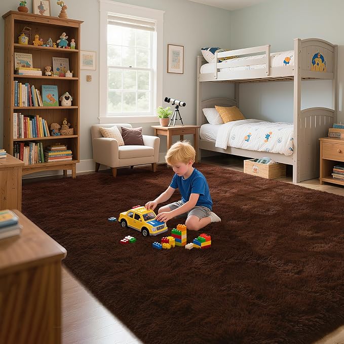 HOMORE Living Room Rug 8x10, Brown Rugs for Living Room, Large Fluffy Rugs for Bedroom Super Soft Shaggy Carpet for Kids Room Dorm Home