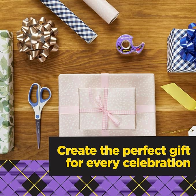 Scotch Gift Wrap Tape Kit, Wrapping/Art Supplies Set with Gift-Wrap and Cute Washi Tape, to/from Labels, and Sharp Scissors for Gift Wrapping, Scrapbooking, and Journaling