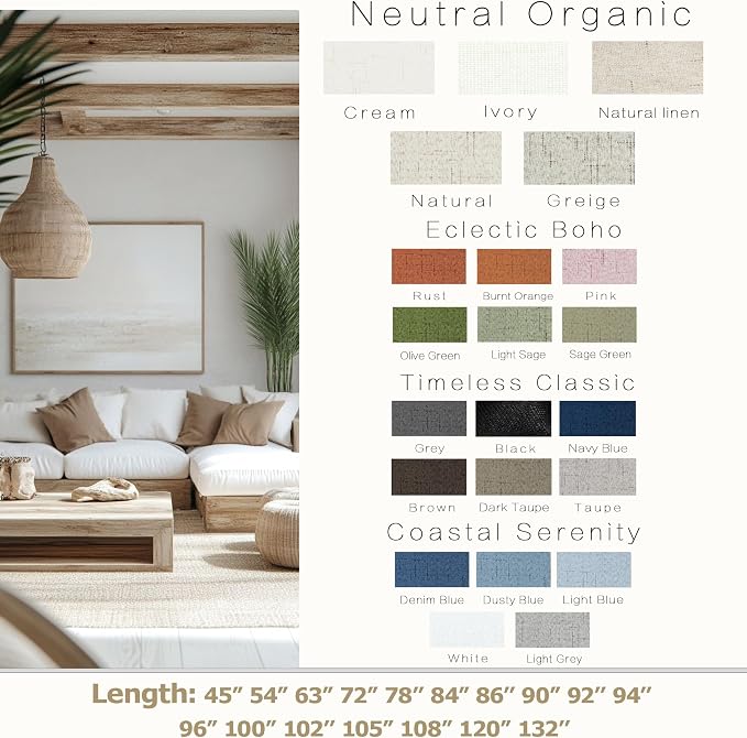 KOUFALL 52x45 Inches Long Griege Back Tab Linen Blackout Curtains for Living Room
