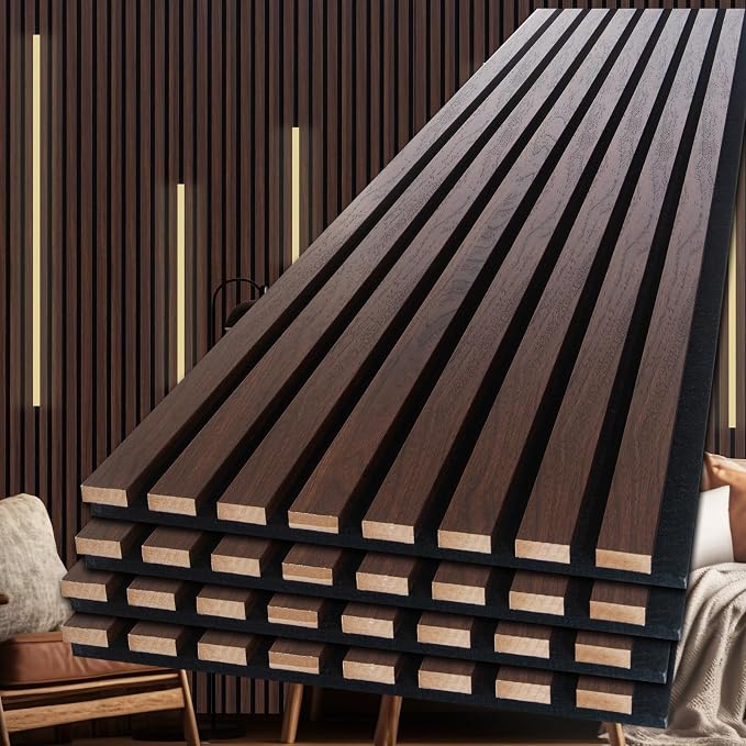 NeatiEase Wood Panels for Wall, 4-Piece 108" x 12.6" Soundproof Wood Slat Wall Panel for Interior Wall Decor Noise Cancelling, Acoustic Wall Panels, Sound Absorbing Panel (Rustic Walnut)