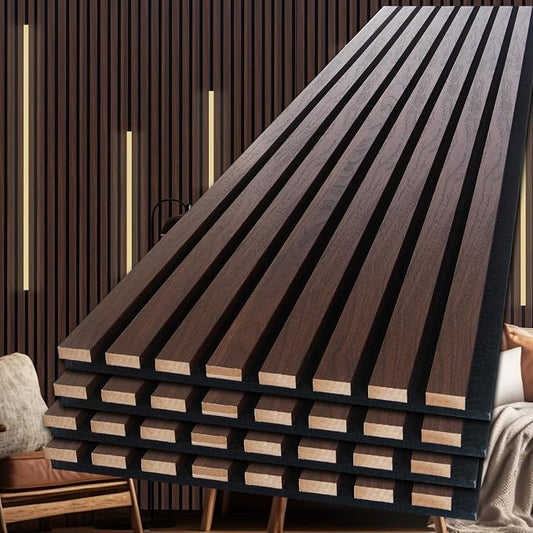 NeatiEase Wood Panels for Wall, 4-Piece 108" x 12.6" Soundproof Wood Slat Wall Panel for Interior Wall Decor Noise Cancelling, Acoustic Wall Panels, Sound Absorbing Panel (Rustic Walnut)