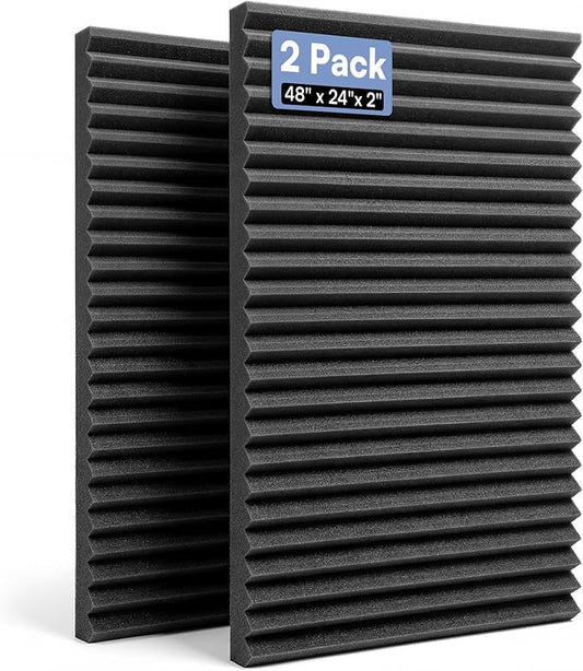 GUERRI 2 Pack Large Acoustic Foam Panels 48" x 24" x 2" Wedge Design Sound Proof Foam Panels High Density Sound Absorbing Panels for Wall, Reduce Echo & Reverb, Studio, Office, Home Theater
