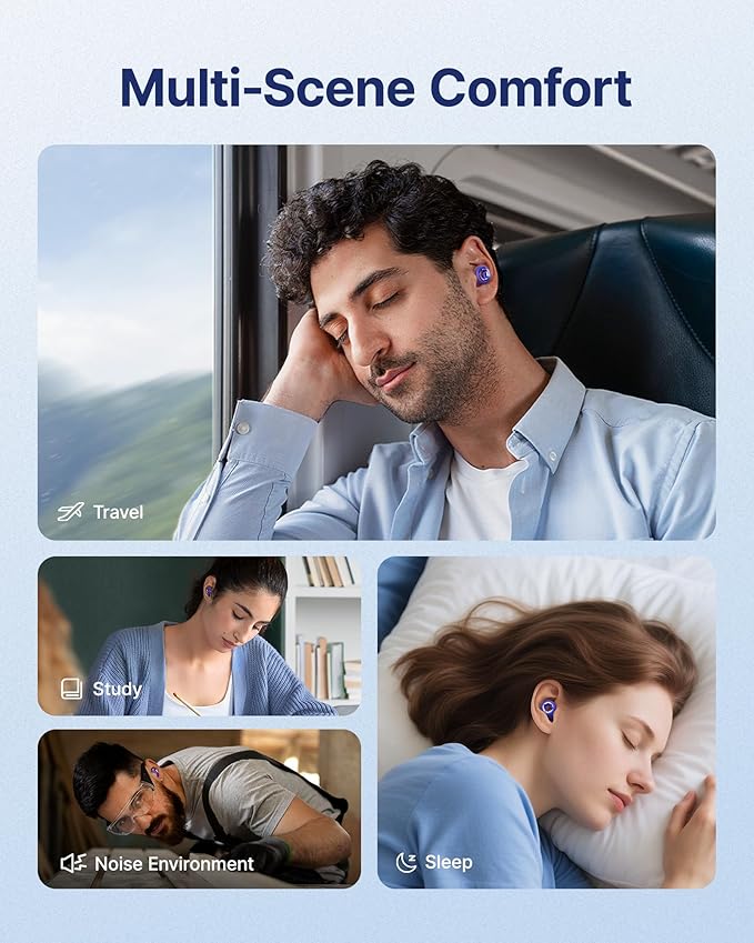 Ear Plugs for Sleeping Noise Cancelling, 45dB Reusable Earplugs for Noise Reduction, Hearing Protection Ear Plugs with 8 Ear Tips, Soft Silicone Earplugs for Sleep, Concerts, Snoring, Study (Blue)