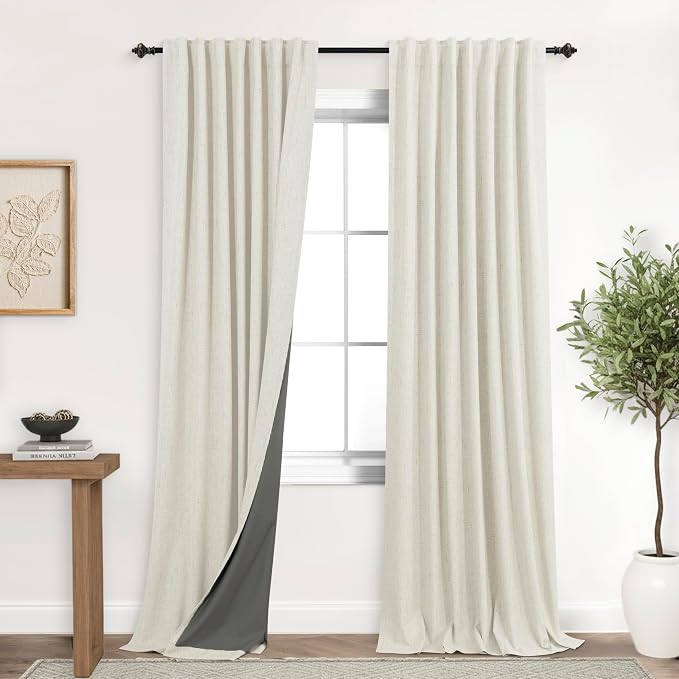 KOUFALL 90 Inch Linen Blackout Curtains for Bedroom Living Room, Cortinas para Sala Modernas 2025 Dormitorio De Lino Elegantes Livingroom Curtians