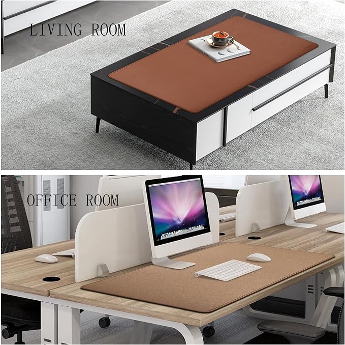 Chihein 39" x 20" 3XL Desk Mat with Cork & PU Leather, Dual Sided Desk Pad, Waterproof Computer Desk Mat for Gaming, Office, Home (Cork/Light Brown)