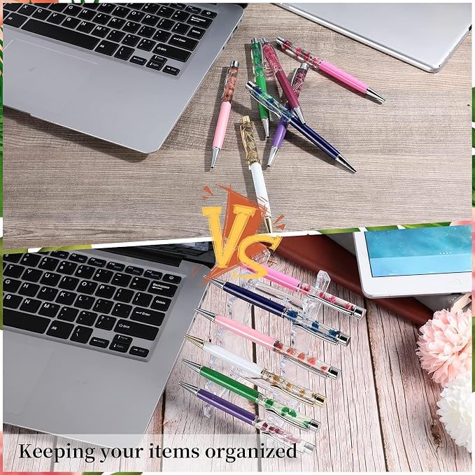 Jetec 2 Pieces Clear Acrylic Pen Holder Stand, 6-slots Pen Display Stand, Vertical Fountain Pens Wand Nail Brush Makeup Organizer Rack, Plastic Pencil Show Tool Rack for School Home Office(Clear)