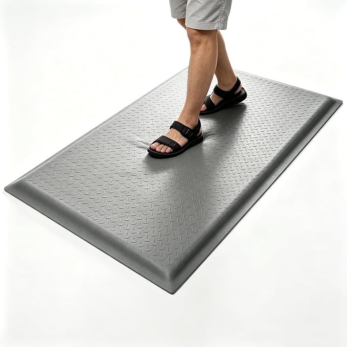 Anti Fatigue Mat 2x5 Ft 15/16" Thick Soft Sponge Ergonomic Durable | Floor Mat Diamond Pattern Grip Standing Mat Commercial Retail Kitchen Salon Gym Gray Cushioned Support Body Relief Mat
