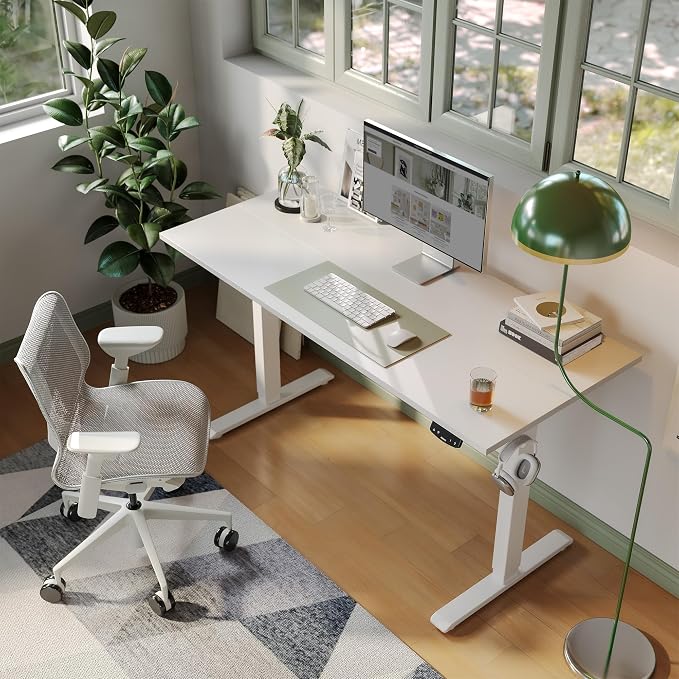 Agilestic Electric Standing Desk, 63 x 24 Inches Height Adjustable Desk, Sit Stand up for Work Office Home, Ergonomic Rising Computer Table with Memory Preset, White