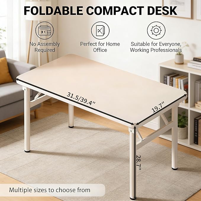 Small Folding Computer Desk - 39.4 Inch Foldable Small Spaces Compact Desk,No Assembly,Bedroom, Dorm and Apartment,Portable Study for Home Office Table
