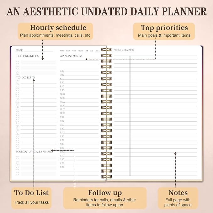 Cute Daily Planner Undated & To Do List Notebook for Work: With Hourly Schedule, 80 days Day on a Page Planner for Life Tasks - Day & Hour Agenda, Organizer Journal For Women or Men Orange
