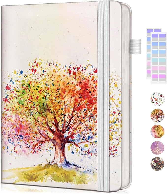 dilitego Lined Journal Notebook for Women Men, 256 Numbered Pages Hardcover Notebooks for Work, A5 Journaling Notebooks, College Ruled Journals for Writing Business School 5.75" x 8.38" Colorful Tree