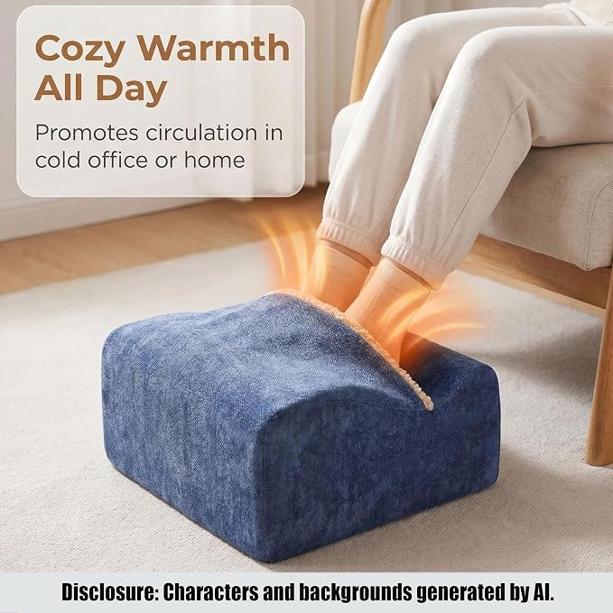 Foot Rest for Under Desk at Work, Office Footrest with Warm Feet Pocket,Ergonomic Under Desk Footrest with Washable Cover, Stool for Office Chair & Back &Pain Relief(Blue+)