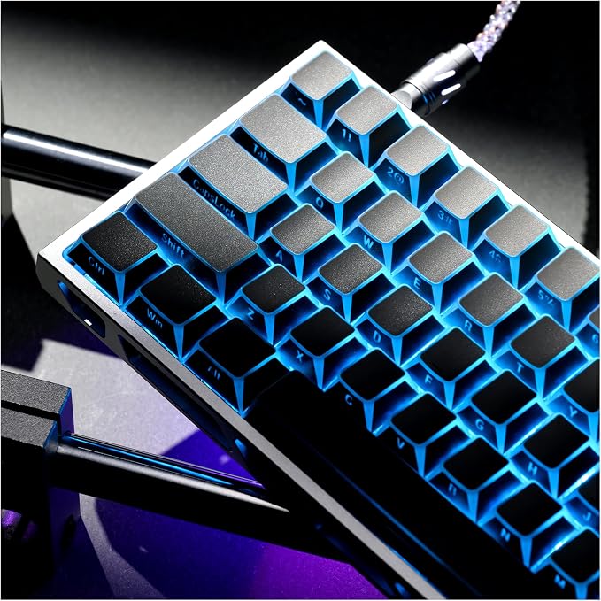 XVX Shine Through PBT Keycaps, Gradient Gray Keyboard Keycaps Cherry Profile, Custom Side Printed Keycap Sets Suitable for 60% 65% 75% 80% 100% Mechanical Keyboard