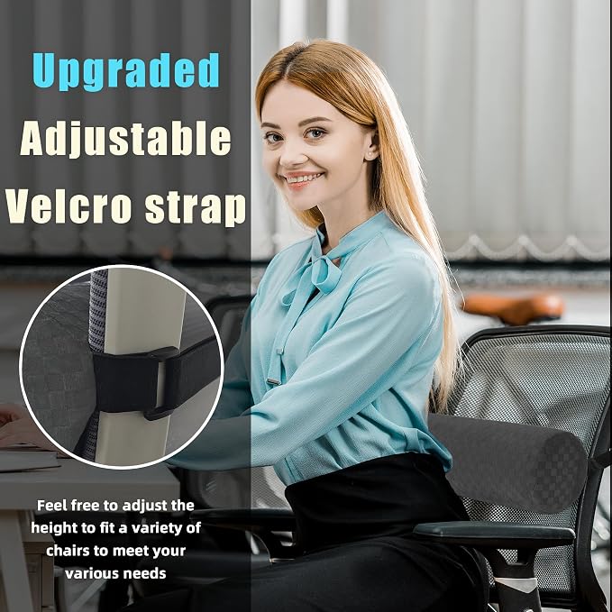 Coeyese Lumbar Roll Pillow for Lower Back Support, Dark Grey, 15 * 4.3'' | Removable Pillowcase, Upgraded Adjustable Strap, Suitable for Office, Chair, Car, Seat Pain Relief & Improving Posture