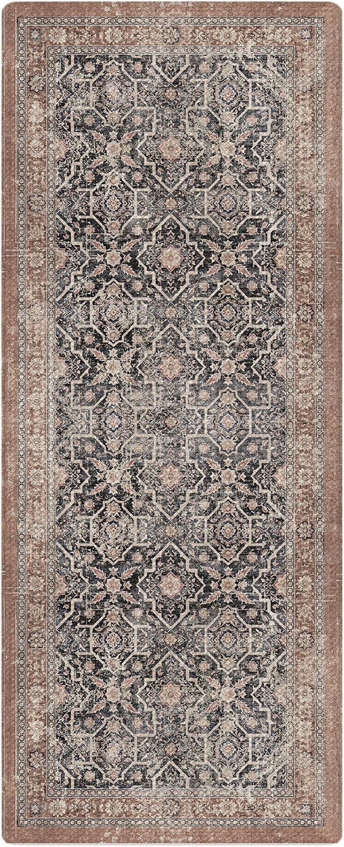 Color&Geometry Kitchen Floor Mat 24x59 Faded Vintage Anti Fatigue, Black | 0.4in Cushion Standing Mat For Cooking/Working/Laundry, Boho Decor, Non Slip PVC Kitchen Rug, Oil/Water Proof, Anti Slip