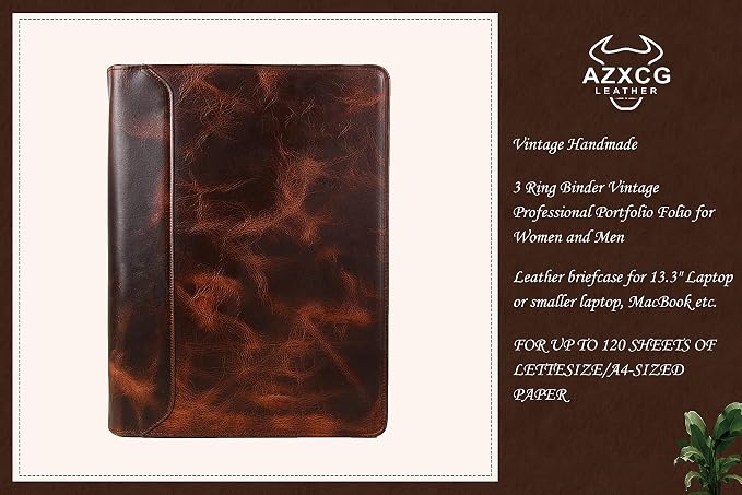 Personalized Genunie Leather Portfolio Binder, Customized Leather Portfolio for Men,Business Portfolio Organizer for A4 Size Notepad, Customized Gift