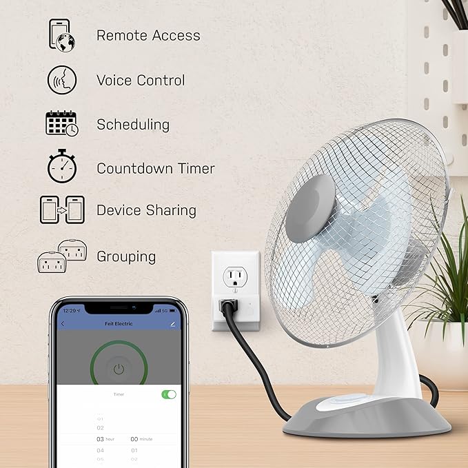 Feit Electric Smart Plug, WiFi Plug Compatible with Alexa and Google Home, Indoor Plug, No Hub Required, 2.4Ghz Network, Remote Control from Anywhere, 15 AMP, Smart Outlet Plug, White (Pack of 2)