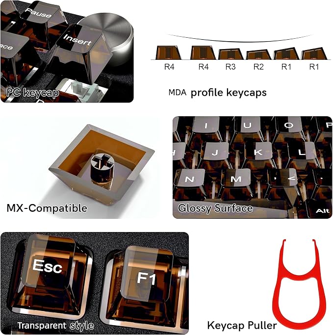 dagaladoo Clear keycaps,Transparent Keyboard keycaps,Jelly Key caps Set,Shine Through keycap，MDA Profile Keyboard caps for Mx Switches Mechanical Keyboard(Brown)