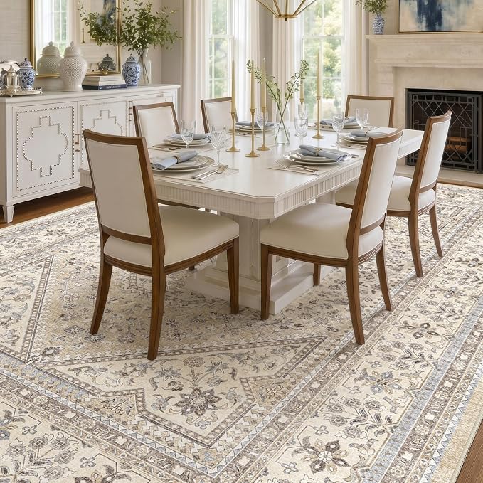 12x18 Area Rug for Living Room: Large Washable Oriental Rugs Non Slip Backing Stain Resistant Carpet for Bedroom Indoor Soft Low Pile Floor Mat for Dining Room Home Office Decor