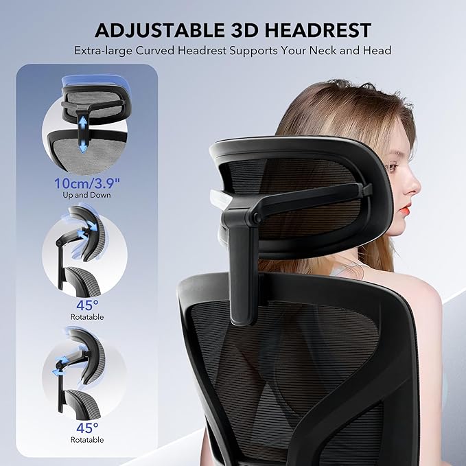 Office Chair Ergonomic Desk Chair - Home Mesh Chair with Adjustable Footrest Lumbar Support, High-Back Computer Gaming Chair with Headrest 3D Armrests, Rolling Swivel Task Chairs for Home, Office