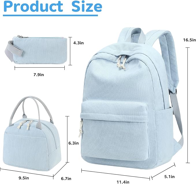 Bluboon School Backpack Set Girls Womens Laptop Bookbag Casual Daypack Fits 15 inch Laptop with Lunch Tote Bag and Pencil Bag