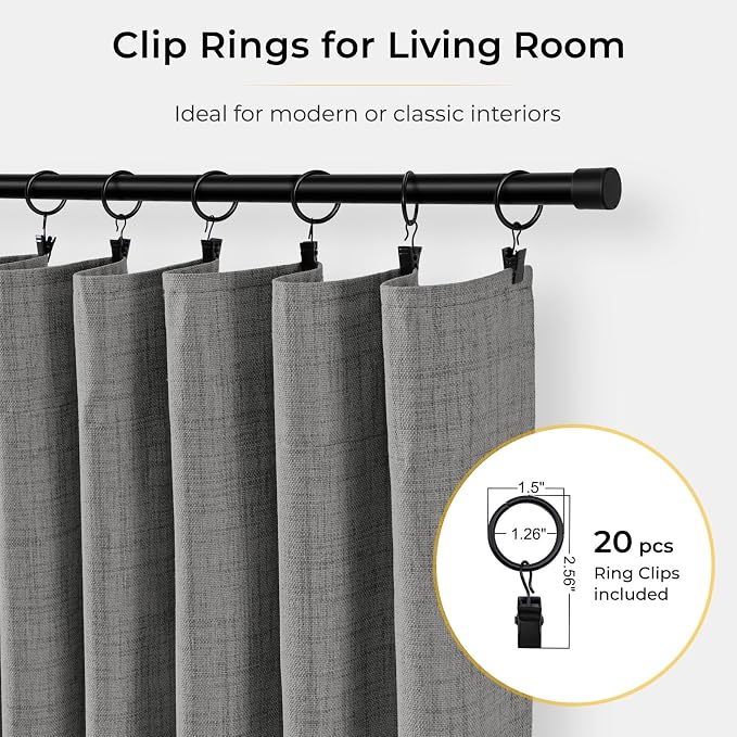 INOVADAY 100% Blackout Curtains for Bedroom, Dark Grey Black Out Curtains 80 Inch Long, Clip Rings Linen Blackout Drapes, Thermal Insulated Room Darkening for Living Room, 2 Panels - W50xL80