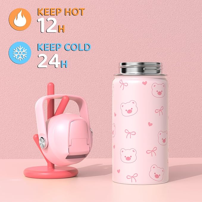 ACESAK Backpack for Girls with Insulated Water Bottle - 4 PCS Cute Girls Backpack with Lunch Box, Pencil Case & Kids Cup Set - 14oz Kids Water Bottle with Straw Set Back to School Supplies (Pink)