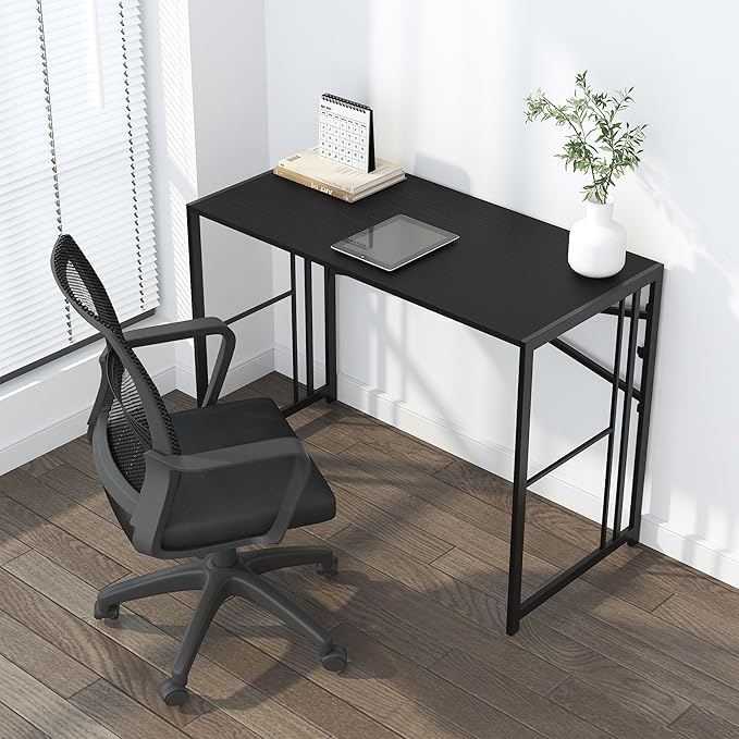 Lutown-Teen Folding Desk 40 inch Writing Gaming Computer Camping Desk, No Assembly Required Home Office Table, Black