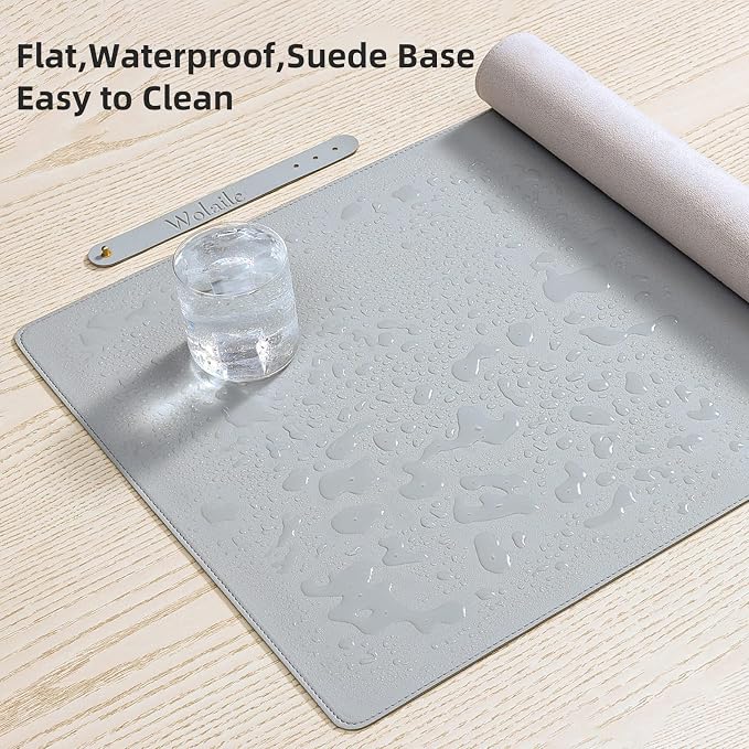 Wolaile PU Leather Desk Pad Blotter,Light Grey Waterproof Office Desktop Mat,36x17in Non-Slip Large Mouse Pad/Writing Protector/Desk Accessories