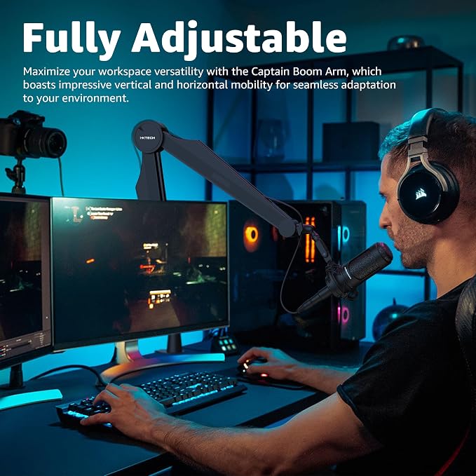 IXTECH Microphone Boom Arm Adjustable Stick Mic Arm Stand with Desk Mount Clamp Overhead 360° Rotatable Microphone Stand with Cable Management for Podcast Streaming Gaming Studio CAPTAIN Model