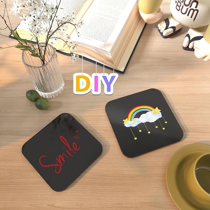 2 PCS Acrylic Coasters, Aesthetic Drink Coaster for Coffee Table, Clear Heat-Resistant Decorative Plates for Home Office Desk, Scratch-Proof Cup Protector for Kitchen Bar (Square Black 4'' 2 Pcs)