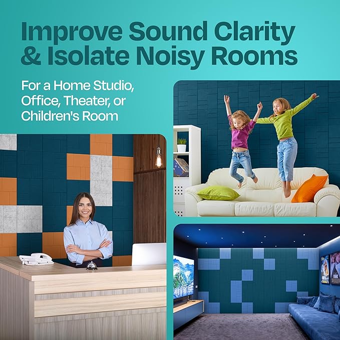 Acoustic Panels 12-Pack Soundproof Wall Panels 12"x12"x0.4" Decorative Sound Dampening for Your Home, Office, Studio, Bedroom & More with Unique GridFrame Carving [Ocean Turquoise]