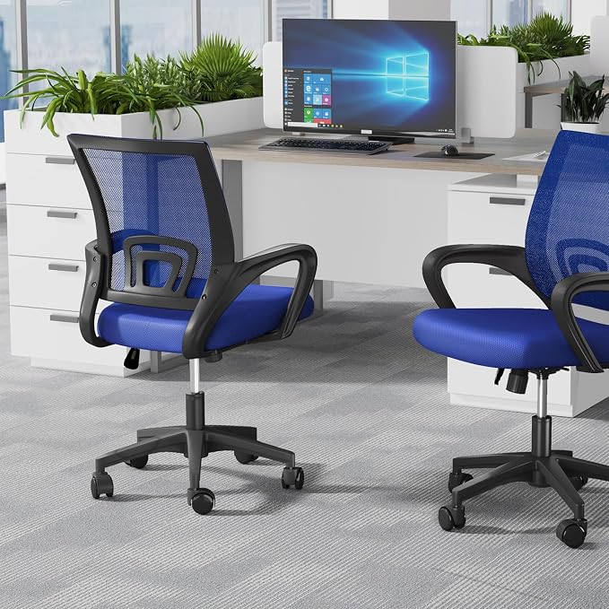 OS MOTOR Ergonomic Mid-Back Mesh Office Chair (Navy Blue, 2 Pack) | Lumbar Support, Adjustable Height, Swivel Rolling Design, Comfy Armrest, Home, Office, Work, Study, Gaming, Vanity