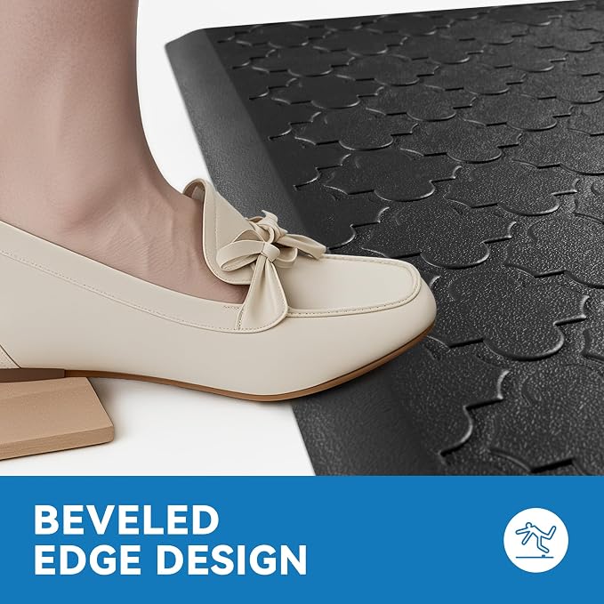 Kitchen Mat Cushioned Anti Fatigue for Floor, Non-Slip Waterproof Comfort Rug for Kitchen Sink, Standing Desk & Laundry, 17.3"x60", Black