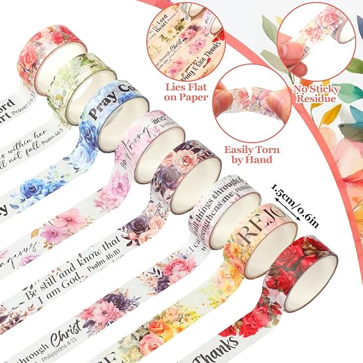 24 Rolls Back to School Christian Washi Tape Gifts Bulk Graduation VBS Religious Scripture Bible Verse Washi Tape for Bible Journaling Crafting Students BibleStudy Stationery