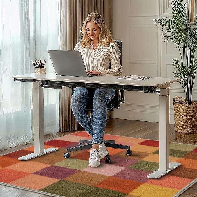 48"x60" Office Chair Mat for Hardwood Tile Floor, Under Desk Carpet Protector for Rolling Computer Chair Mat, Machine Washable Area Rug, Anti-Slip 1/5" Thick Low Pile Thin Vinyl Floor Mat, Multi