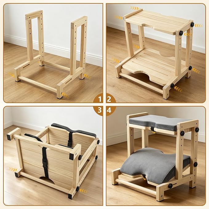Foot Rest for Under Desk, Double Layer Wooden Foot Stool with 4 Heights Each Layer, Ergonomic Office Gaming Footrest, Wide Anti-Slip Platform with Removable Cushion (Natural Wood)
