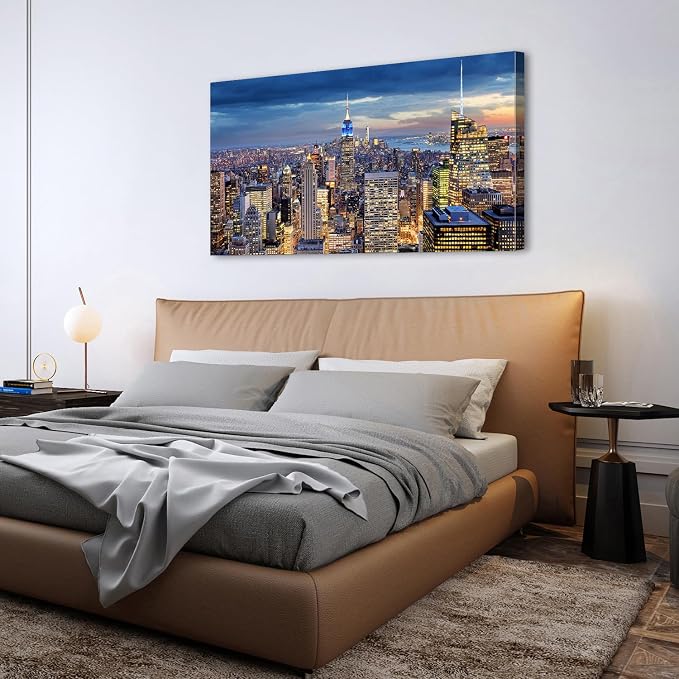 Extra Large New York City Wall Art NYC Skyline Office Wall Decor Sunset Manhattan Skyline Canvas Prints Modern Skyscraper Cityscape Pictures Artwork for Living Room Bedroom Home Decoration 30x60"