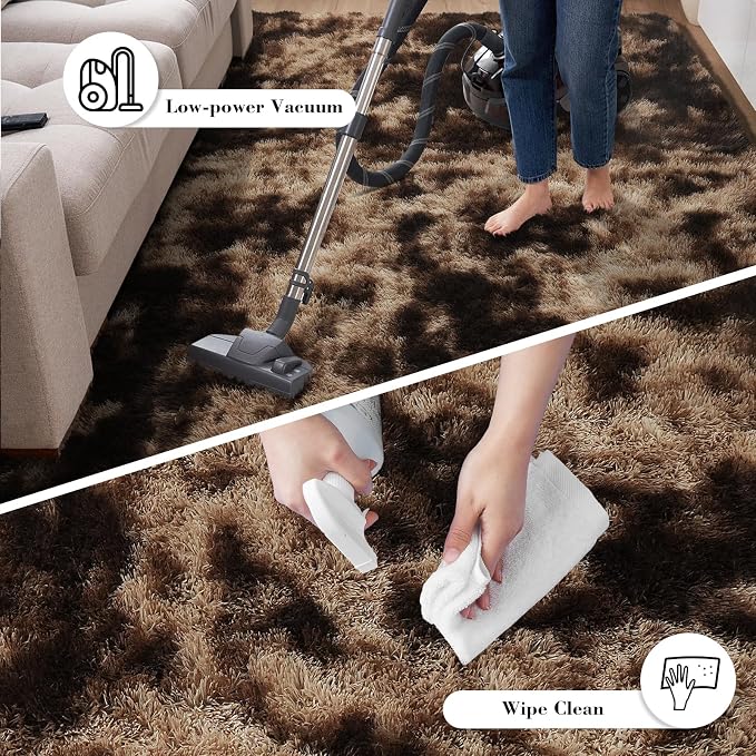 yongyangjuxin Fluffy Rug Shag Area Rug, Mottling Brown 10x14 Area Rugs for Bedroom, Super Soft Shag Rugs for Living Room Bedroom Room Home Decor, Upgrade Anti-Skid Rectangular Fuzzy Rug