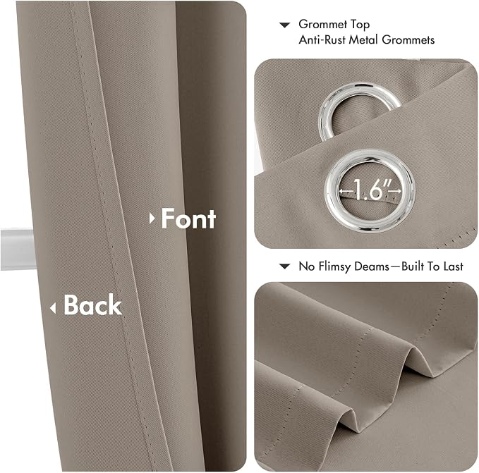 MIULEE Blackout Curtains for Bedroom Living Room 2 Panels, Thermal Insulated Room Darkening Drapes Grommet Noise Reducing Light Blocking Window Treatments 63 Inches Long 40x63 Inch Stone