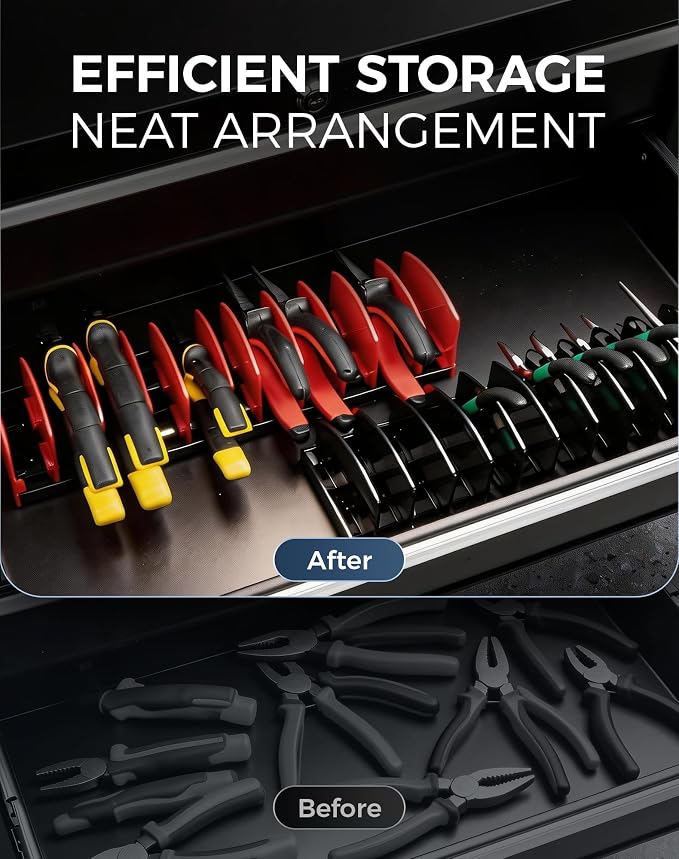 Reniteco 2-Pack Plier Organizer Rack, Pliers Holder with Non-Slip Rubber Base and Adjustable Dividers, 22-Slot Tool Box Organizer, Cutter Organizers, Tool Drawer Organizer(Pliers Not Included)