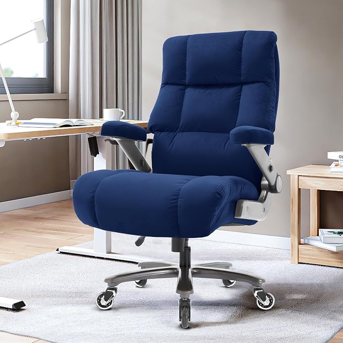 Big and Tall Office Chair 700lbs, Fabric Heavy Duty Executive Desk Chair | 3D Flip Arms, Extra Wide, Upgraded Wheels, Adjustable Lumbar Support, Metal Base, Large Ultra-Soft Ergonomic Computer Chairs