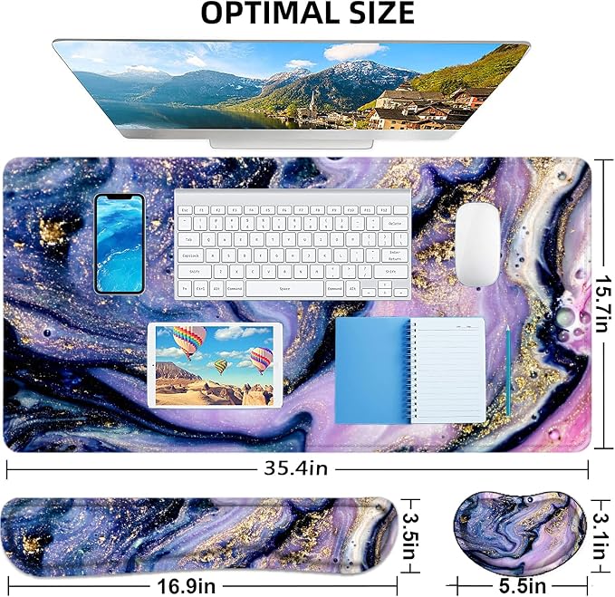 LATEEFAH Desk Mat, Mouse Pad with Wrist Rest, 4-in-1 Large Mouse Pads for Desk, Ergonomic Mouse Pad and Keyboard Wrist Rest Gaming Keyboard Mat for Office, Home