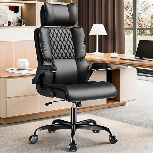 Sytas Executive Office Ergonomic Chair with Adjustable Headrest, PU Leather Desk Chair, High-Back Swivel Task Chair for Home Office, 135° Reclining, Black