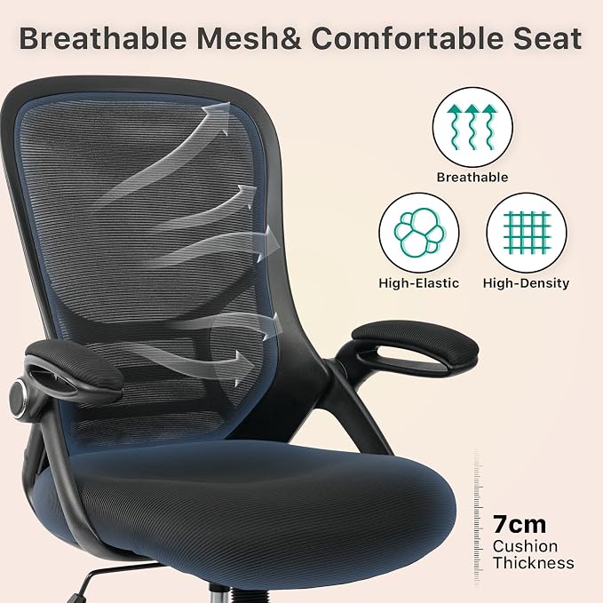HYLONE Drafting Chair Tall Office Chair High-Back Mesh Standing Desk Stool with Adjustable Footrest Ring and Flip-Up Arms Black