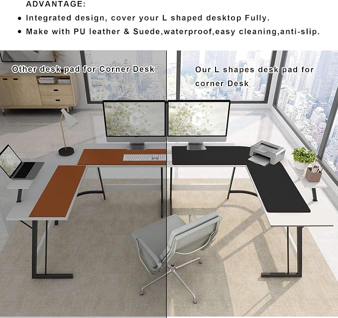 ZORESYN L-Shaped Gaming Desk Mat Mouse pad, Computer Corner Desk Pad, 47" Home Office Writing Desk Pad Protector, Large Waterproof PU Leather Corner Mousepad - Black, (120+120) x40cm