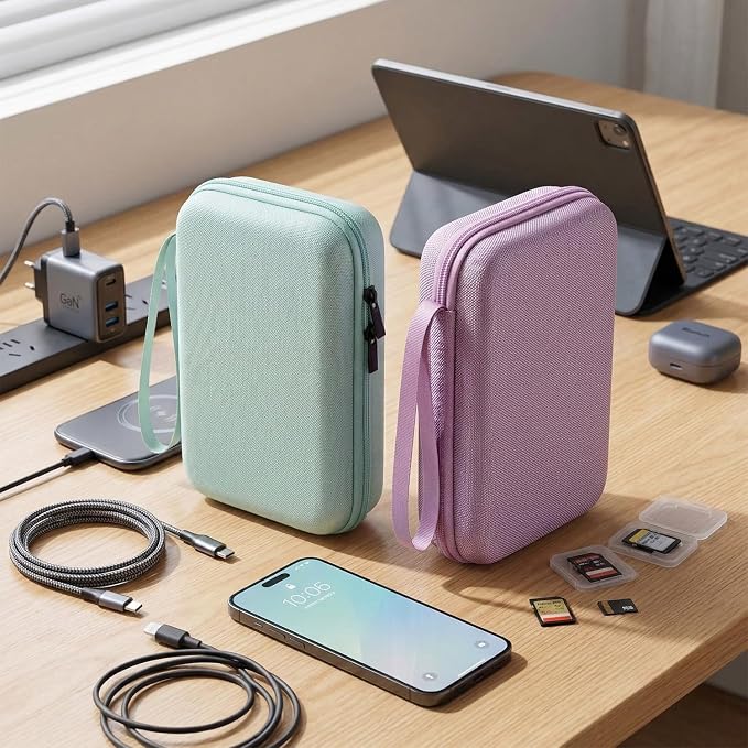 Hard Electronics Organizer Shockproof Carrying Case for MacBook Power Adapter Chargers Cables Power Bank Apple Magic Mouse Apple Pencil USB Flash Disk SD Card Hard Drive Accessories Bag, Purple