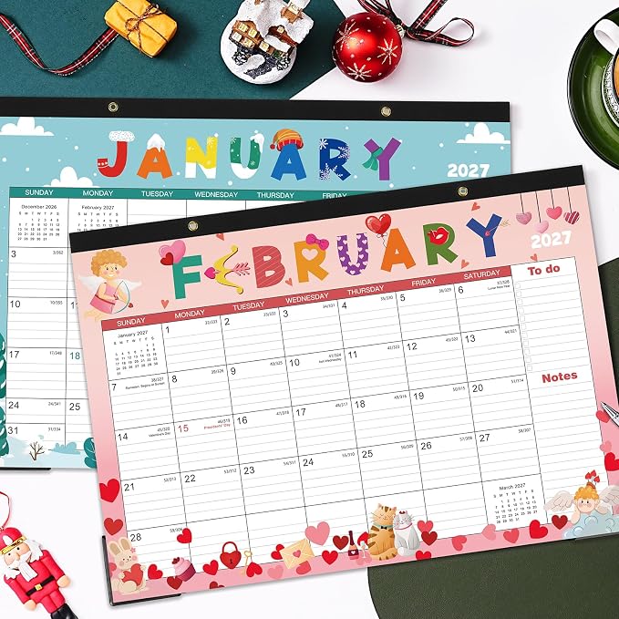 2026-2027 Desk Calendar - July 2026 - December 2027, 2026-2027 Calendar, 17" x 12", 18 Months Calendar, Seasonal Desktop Calendar, Notes Section