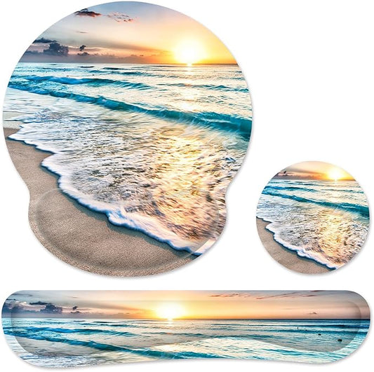 Ergonomic Mouse Pad with Wrist Rest and Keyboard Wrist Rest, Mousepad and Wrist Rest for Computer Keyboard, Pain Relief, Non-Slip Rubber Base, Mouse Pad with Wrist Support for Gaming, Office, Beach